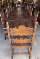 Highly Carved Ornate Oak Table, 10 Chairs, Two