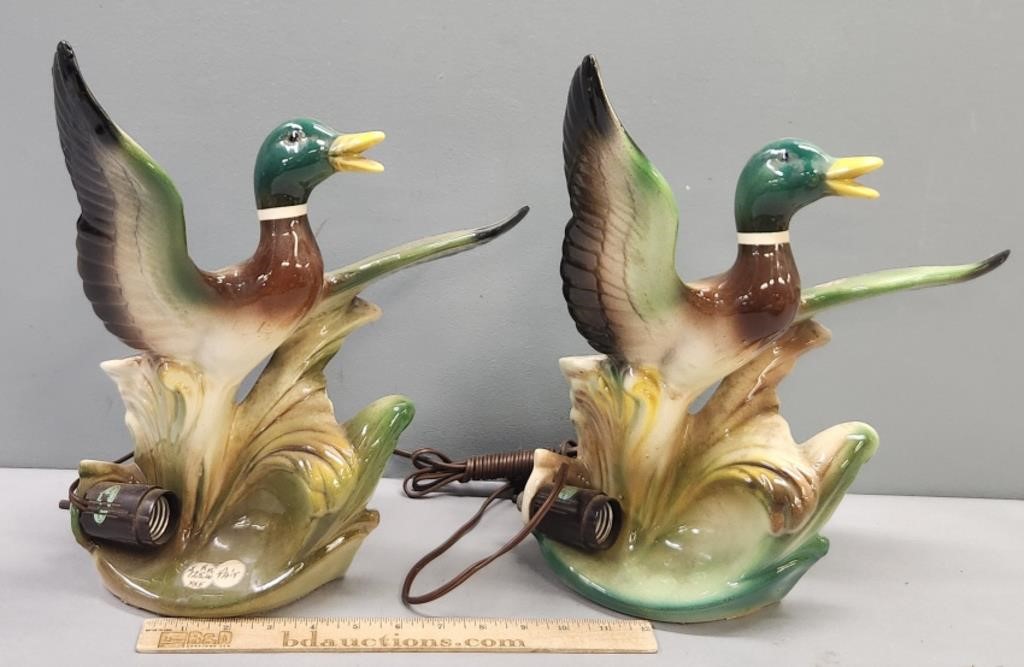 Pair Art Pottery Duck Lamps