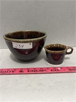 USA Vintage Brown Drip Pottery Bowl and Cup