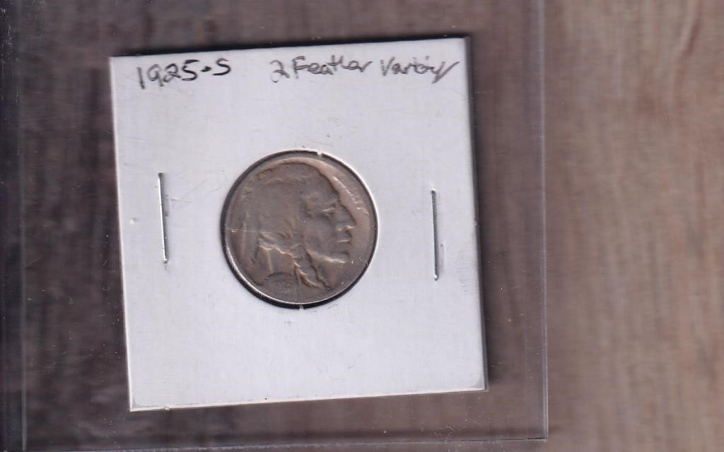 1925-S Rare 2 feather Variety Buffalo Nickel