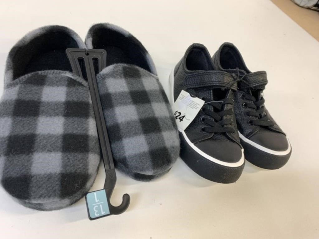 2 New Boys size 13 Black Runners & Plaid Slippers