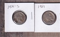 1921 P and S Buffalo Nickels