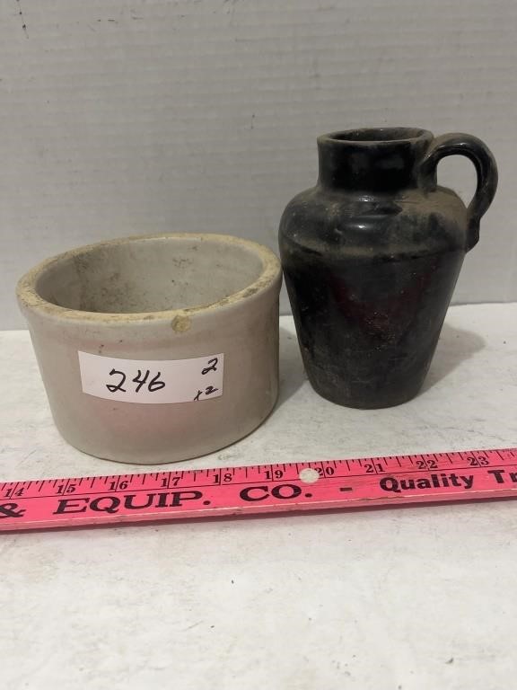 Small Crock and Pottery Pitcher
