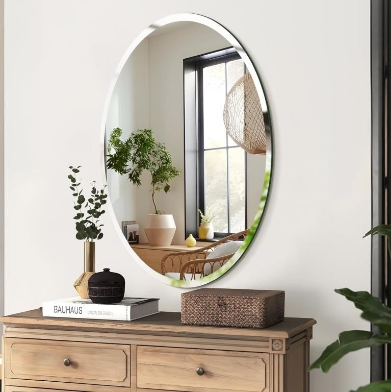 35"x24" Wall Mirror, Oval Frameless Wall Mounted M