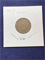 1907 Indian head penny coin