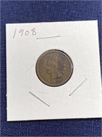 1908 Indian head penny coin