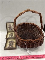 Wicker Basket with (3) sm Hummel prints