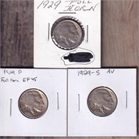1929 Buffalo Nickel P, D, & S Mint Set