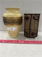 (2) Ceramic Vase and Mesh Candle Holder