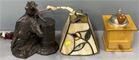 Coffee Mill Grinder; Lampshade & Lot