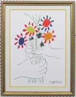 HAND WITH BOUQUET LITHOGRAPH