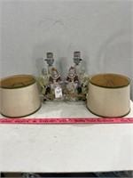 (2) Hand Painted Porcelain Victorian Couple Lamp