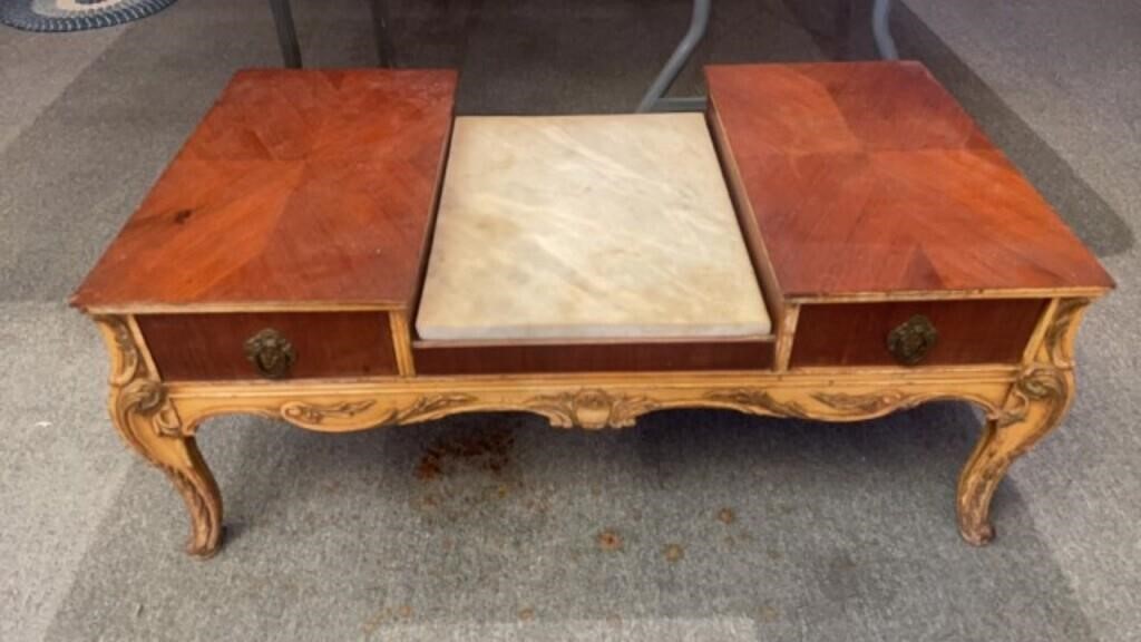 Marble /Wood Coffee Table 37.5 x 21 x 15.5 inches