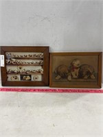 Vintage Wood framed Pictures, 3D Kitten & Puppy