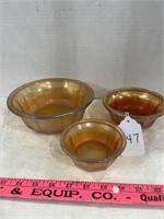 (3) Graduated Bowls of Carnival Glass Marigold