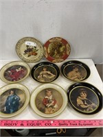 (6) Vintage Metal Round Painted Plates