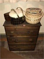 3 Drawer Wooden Chest & Sewing Supplies