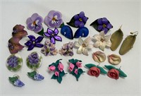 13 Pair of Flower Earrings, Pansies, Roses ++