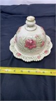 Vintage Hand Painted Rose Dome Butter Dish