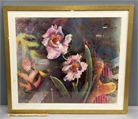Yankel Ginsburg Signed Flower Lithograph Print
