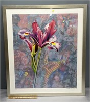 Yankel Ginsburg Signed Flower Lithograph Print