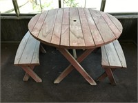 Wooden Picnic Table & 2 Benches (45"D x 30"H)