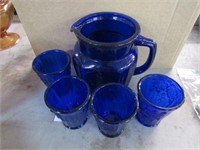 REPRODUCTION COBALT BLUE PITCHER & CUPS