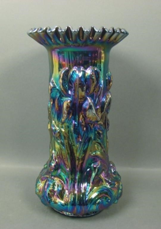 Fenton Cobalt Blue Carnival Glass Iris Crimped