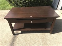 Wooden Coffee Table W/ Shelf & Drawer