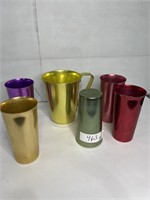 Colored Aluminum Pitcher and Glasses