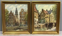 2 Canal Scene Oil Paintings on Canvas