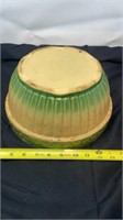Antique Yellow Green Stoneware Mixing Bowl