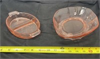 Pink Depression Glass, bowl and relish tray w