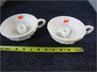2-- WESTMORELAND GLASS MILK GLASS CANDLE HOLDERS