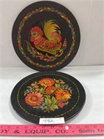 (2) Decorative Hand Painted Wooden Plates