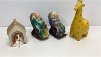 (4) figural coin banks. All have plugs.