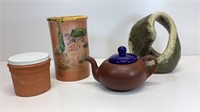 Pottery lot: handmade abstract sculpture, vase,
