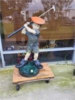 Bronze Statue Boy Golfing In Fathers Shoes 48"