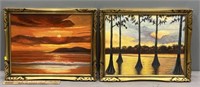 2 Sunset Landscape Oil Paintings on Board