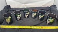Blue Carnival Glass tumblers , one w chip crack