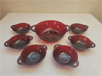 Red Ruby Serving Bowl with Six Individual Bowls