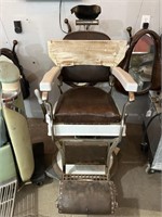 Antique Koken Barber's Chair with Porcelain