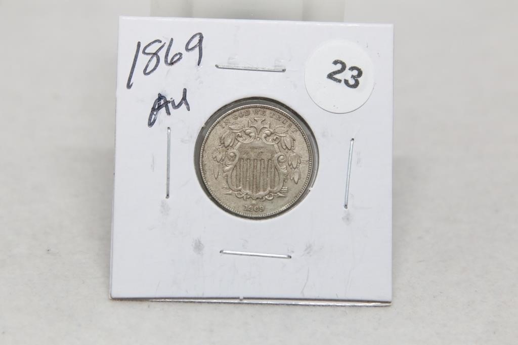 1869AU Shield nickel