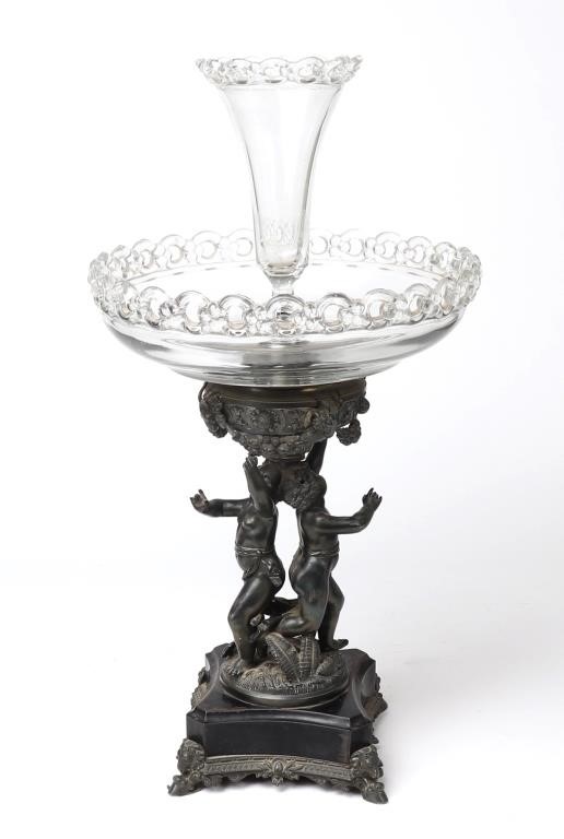 Victorian Figural Cherub Centerpiece with Glass Bo