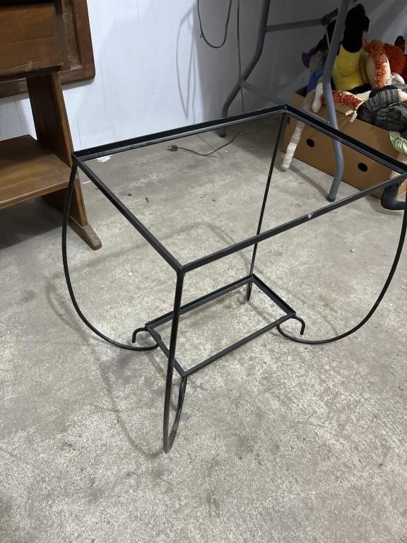 Metal End Table and Wooden Raised Stand