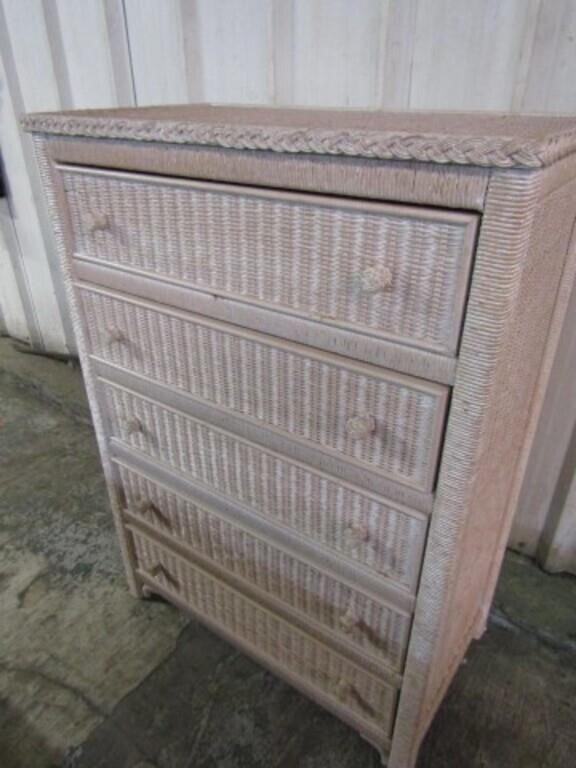 WICKER 5 DRAWER CHEST OF DRAWERS