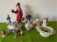 Porcelain Trinket Box, Glass Candies, Figurines +