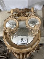 Antique Tin Framed Mirror and Candle Sconces