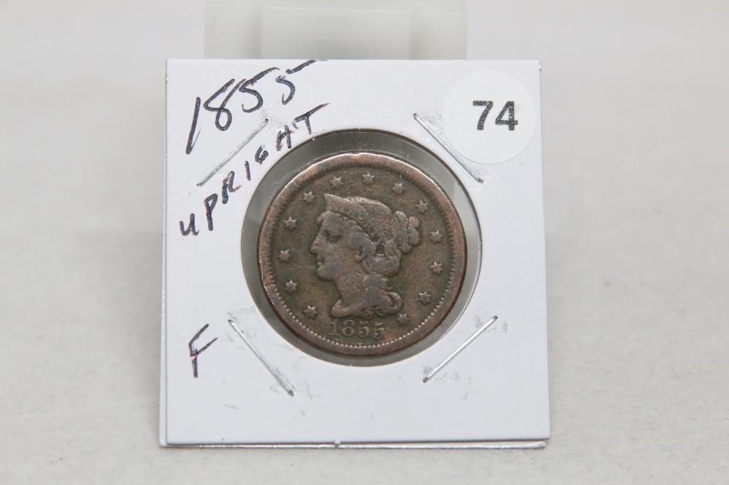 1855 F Upright 5 Large cent