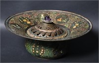 Persian Green Decorated Bowl w/ Lid